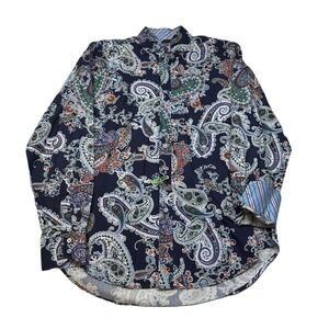 Thomas Dean Paisley Shirt Mens Medium‎ Blue Patterned Casual Button Down